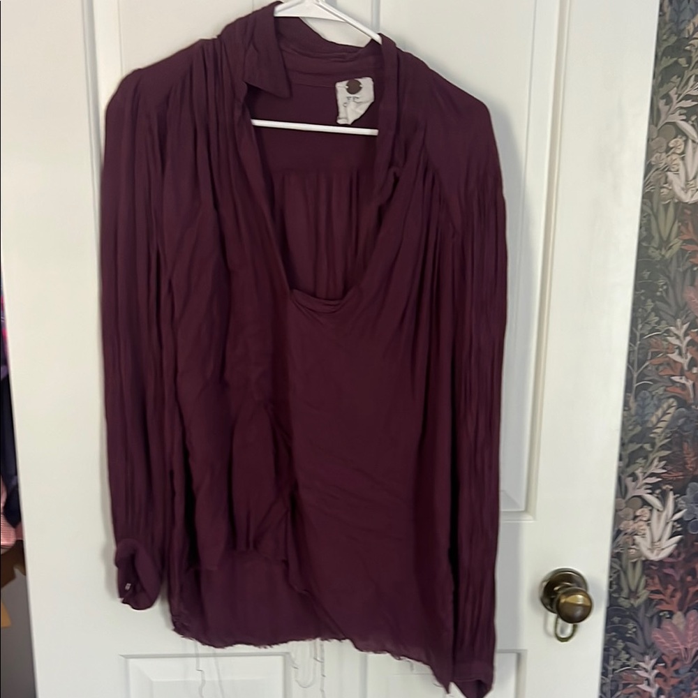 Free People Red Relaxed Pleated Blouse